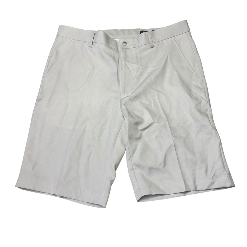 NWT Greg Norman Mens Golf Shorts Size 34 SNT Flat Front Polyester Light Beige